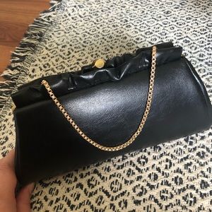 Vintage Black Handbag with Ruffle